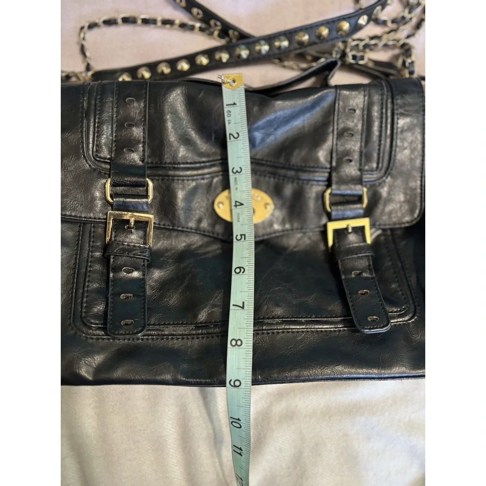 Nine West Black Shatchel Buckles Top Handle Remov. Straps Pockets Mag Close